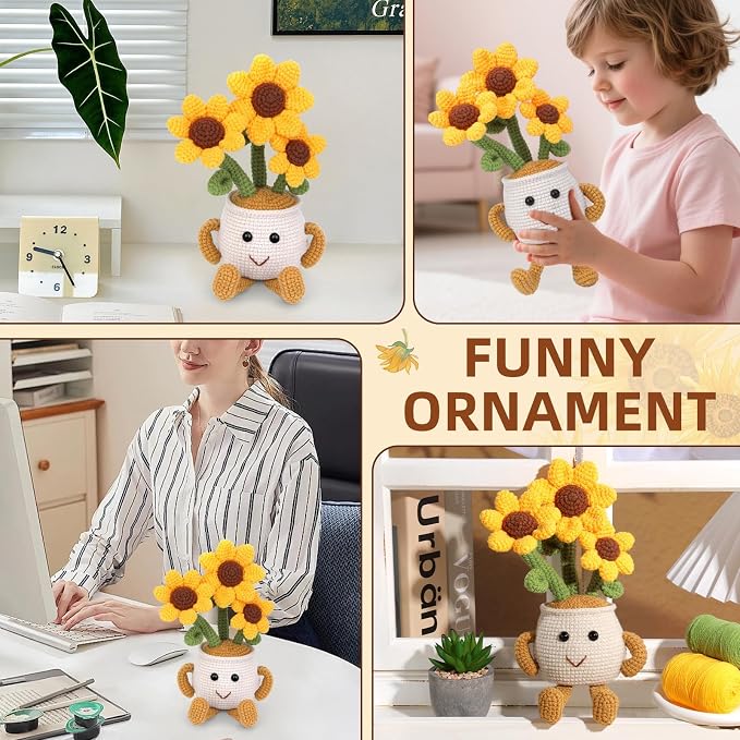 Nitlak Sunflower Potted Plant Crochet Kits, Crochet Starters Kit for Adults