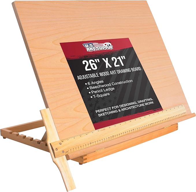 U.S. Art Supply X-Large 26" x 21" Wooden Drawing Board, Adjustable