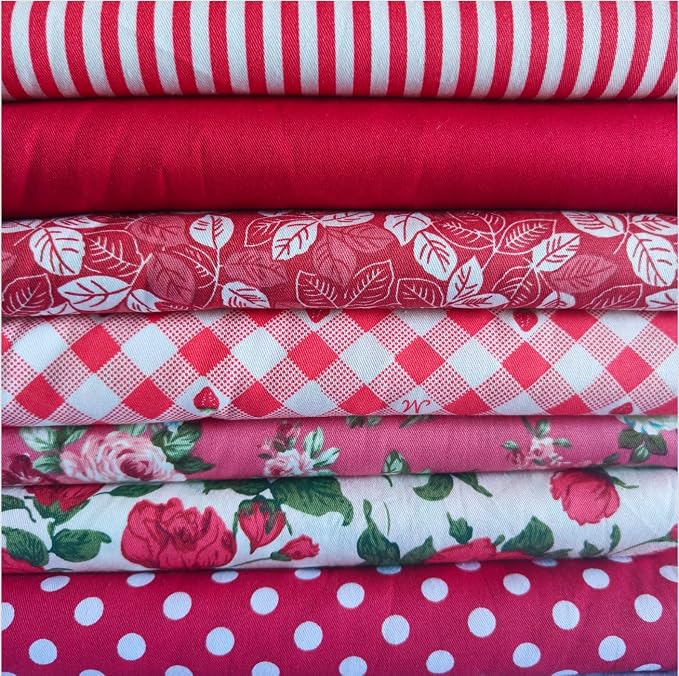 Cotton Fabric DIY Making Supplies Quilting Patchwork Fabric Fat Quarter Bundles DIY for Quilting Cotton Patchwork Cushions (red Flowers, 9.8" x 9.8")