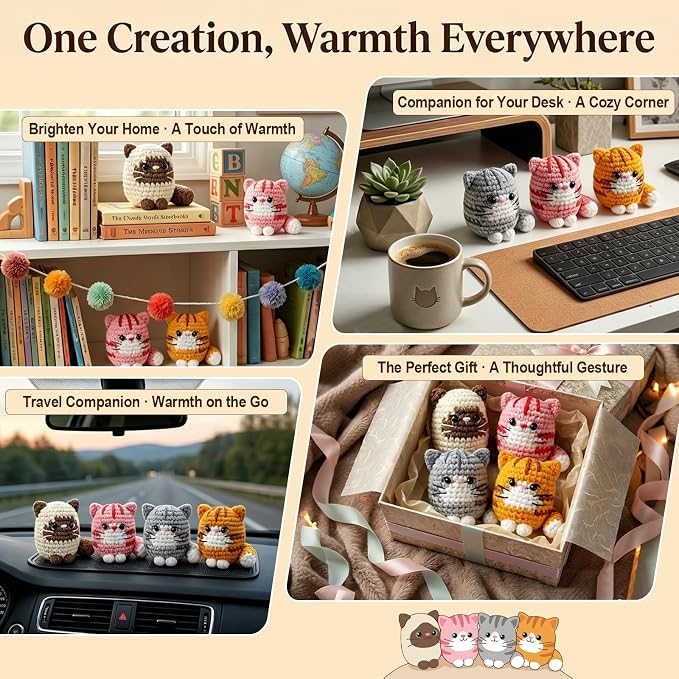 obvade Crochet Kit for Beginners Knitting Kit for Beginners Crochet Animal Kit Beginner Crochet with Step-By-Step Video Tutorials 4 Pack Cats