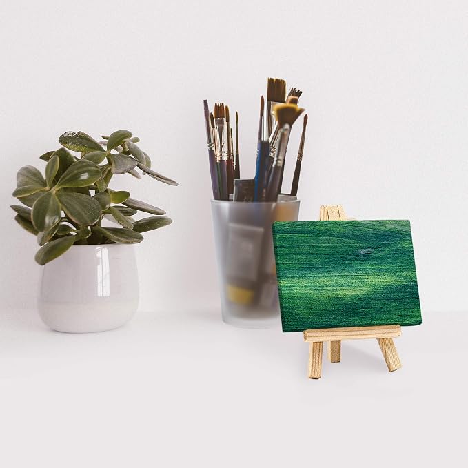 FIXSMITH 3x4 Inch Mini Stretched Canvas Easel Set- Bulk Pack of 12,Set Contains 12 Rectangle Canvases &12 Mini Easels,Small White Art Canvases & Wood Easels for Painting Craft Drawing Decoration