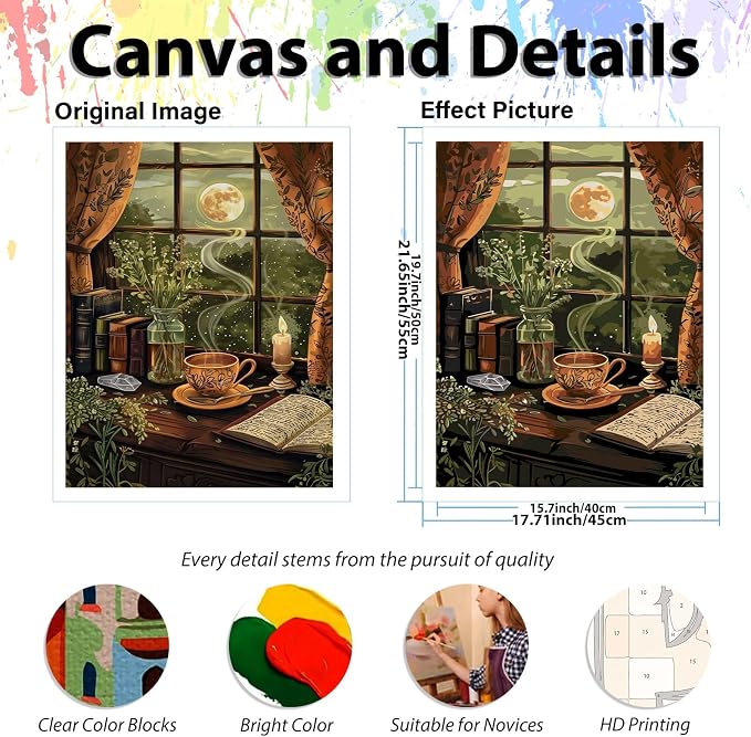 Night Paint by Numbers Kit for Adults, Paint by Number for Adults 16x20 in | Paint by Numbers Kit for Adults, Acrylic Painting by Numbers, DIY Arts and Crafts for Gifts or Home Decor