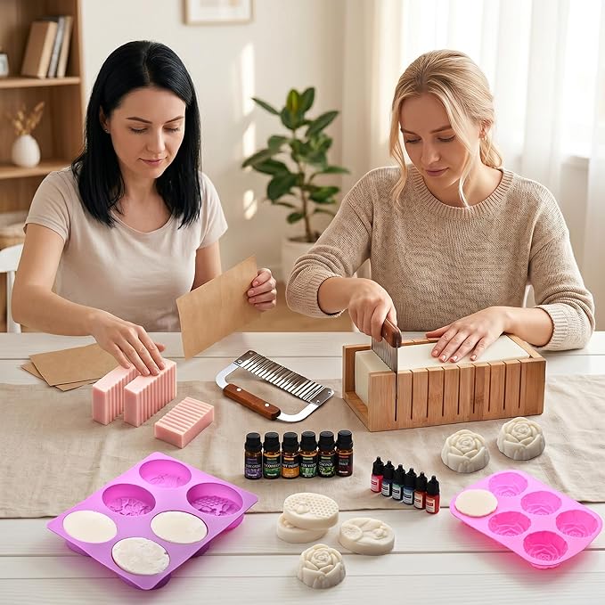 Soap Making Kit for Adults All-in-One Soap Making Supplies Includes Melt & Pour Goat Milk Soap Base, Silicone Loaf Molds,Premium Cutting Box & 500+PCS DIY Handmade Soap | Includes Melt & Pour Goat Milk Soap Base, Silicone Loaf Molds,Premium Cutting Box...