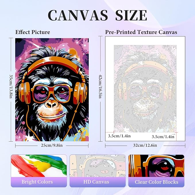 Okarina 6 Pack Paint by Numbers Kit for Adults & Beginners, Animals Designs | Paint by Number Kits on Canvas without Frame, 10x14 Inch, DIY Painting Kit for Home Wall Decor, Gifts for Women & Men