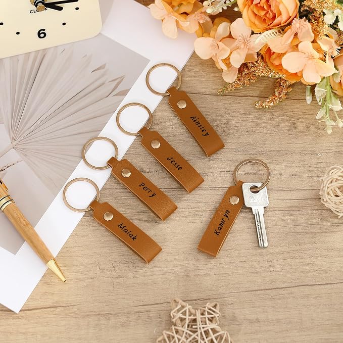 Wavyknot 50 Pcs Leather Keychain Blanks, 3.7 x 0.7 Inches, Bronze