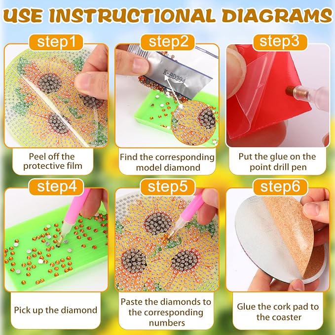 UPINS 8Pcs Sunflower Diamond Art Painting Coasters for Drinks | DIY Coaster Diamond Art Kits, for Adults Diamond Art Craft Supplies