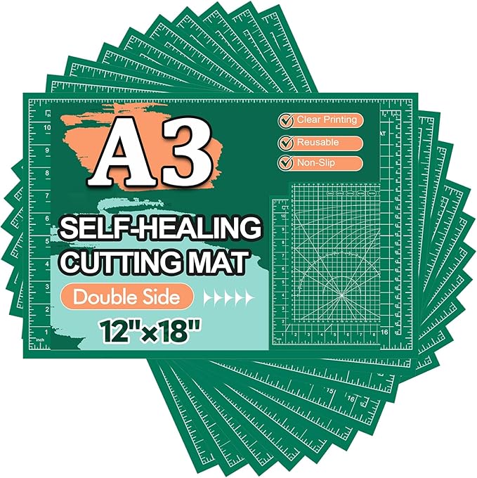 10 Pcs Self Healing Cutting Mat Bulk, 12×18 Inch Cutting Mats for Crafts | A3 Sewing Boards for Fabric Quilting DIY Scrapbooking, Precision Guides, Double-Sided 5-Ply PVC Construction (30x 45 cm)