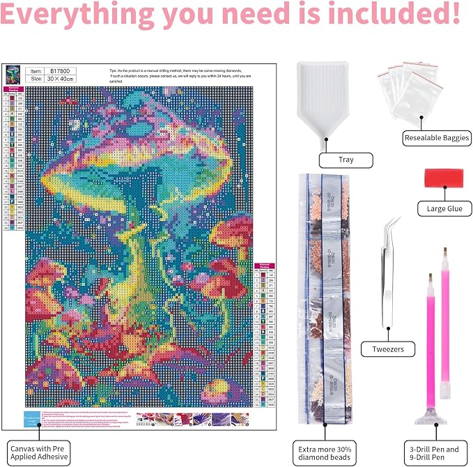 Diamond Art Kits for Adults, 5D Fantasy Mushroom Diamond Painting Kit