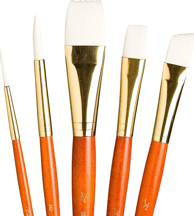 Princeton RealValue Brush Set, White Taklon, Orange Handle, 5 Piece, 1 Count