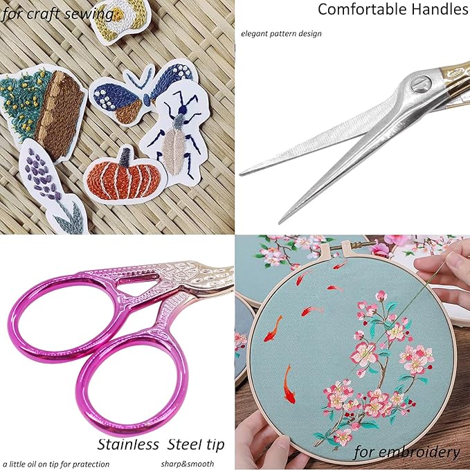 BIHRTC 3.6" Embroidery Scissors,Sharp Tip with Leather Case for Sewing | Pointed Stainless Steel Tip, Includes Leather Cover for Cross-Stitch,Threading,Handcraft,Art Work,DIY,Crafting