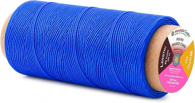 Mandala Crafts 50M 1mm Blue Round Waxed Thread for Leather Sewing
