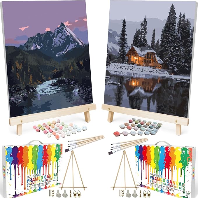 BAISITE Paint by Numbers Kit for Adults,16" Wx20 L 2 Pack Canvas for Painting Kits for Adults in Colorful Box 219220 Already Framed