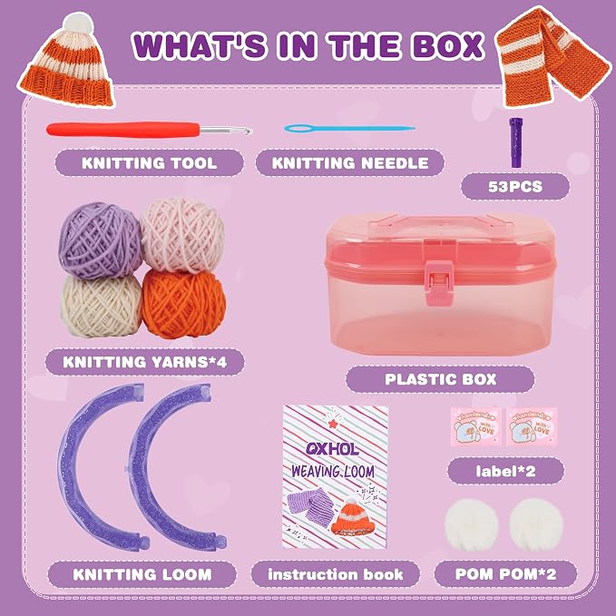QXHOL Knit Hat Scarf Knitting Loom Kit - DIY Craft Kit for Beginners