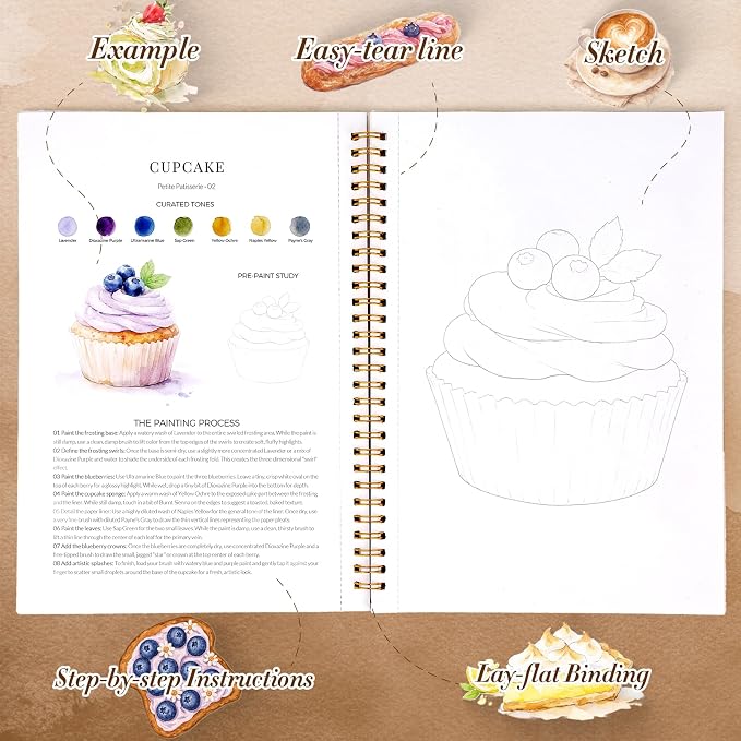 Watercolor Workbook for Beginners,18 Baking Water Coloring Book,Relaxing & Easy to Paint Water Coloring Book with 24 Colors-Perfect for Gifting to Creativity & Joy for Adults