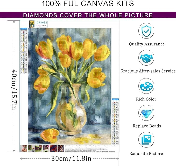 Dorwendis Flowers Diamond Art Kits for Adults,Tulips Diamond Art 12x16 inch