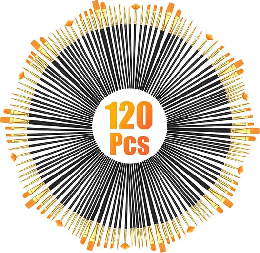 Soucolor Acrylic Paint Brushes 120-PCS, Round Pointed Artist Paintbrushes | Acrylic Painting Oil Watercolor Canvas Boards Rock Body Face Nail Art, Halloween Pumpkin Ceramic Crafts Supplies