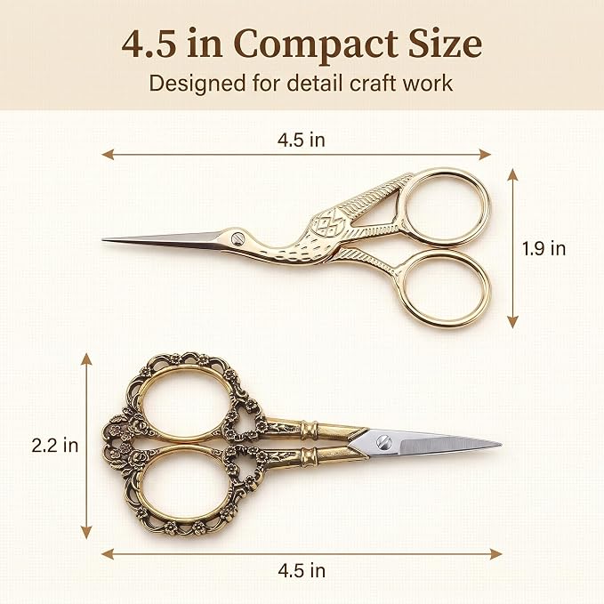 BIHRTC Gold Vintage Plum Blossom Scissors and Classic Crane Design Sewing