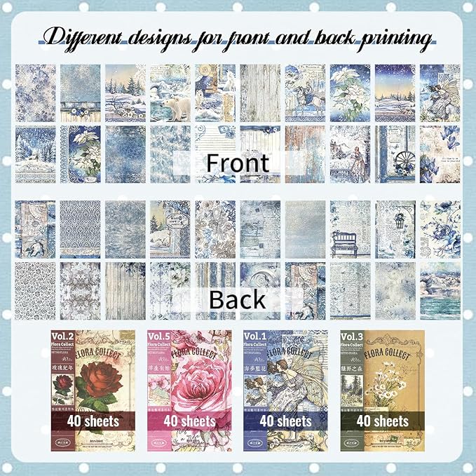 160Pcs Vintage Scrapbook Paper, Double-Sided Junk Journal Paper, 4 Styles