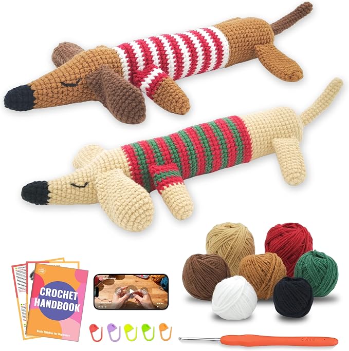 PAITIN Crochet Starter Kit – Easy DIY Craft Set for Adult Beginners, Handmade Yarn Art Project with Video Guidance (Dachshund)