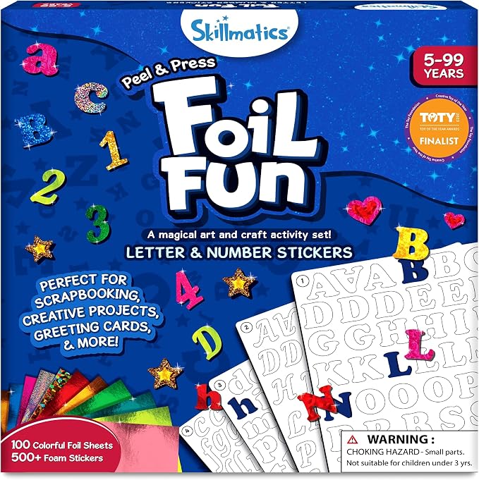 Skillmatics Foil Fun – Letter & Number Stickers, Mess-Free Art | Project Kits, DIY Colorful Creative Activity, Gift for Ages 5, 6, 7, 8, 9, and Up