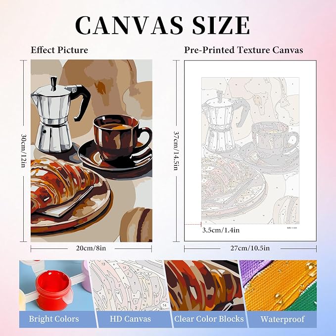 Camocin 6 Pack Paint by Numbers Kit for Adults, Coffee Canvas Painting Set | 8x12 Inch, DIY Acrylic Painting Craft Kit for Beginners without Frame, Relaxing Creative Hobby, Home Wall Decor, Gift