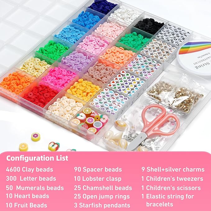 Redtwo 5100 Clay Beads Bracelet Making Kit, Flat Preppy Beads for Friendship Jewelry Making,Polymer Heishi Beads with Charms Gifts for Teen Girls Crafts for Girls Ages 8-12 | Flat Preppy Polymer Beads with Charms Gifts for Teen Girls Crafts for Girls A...