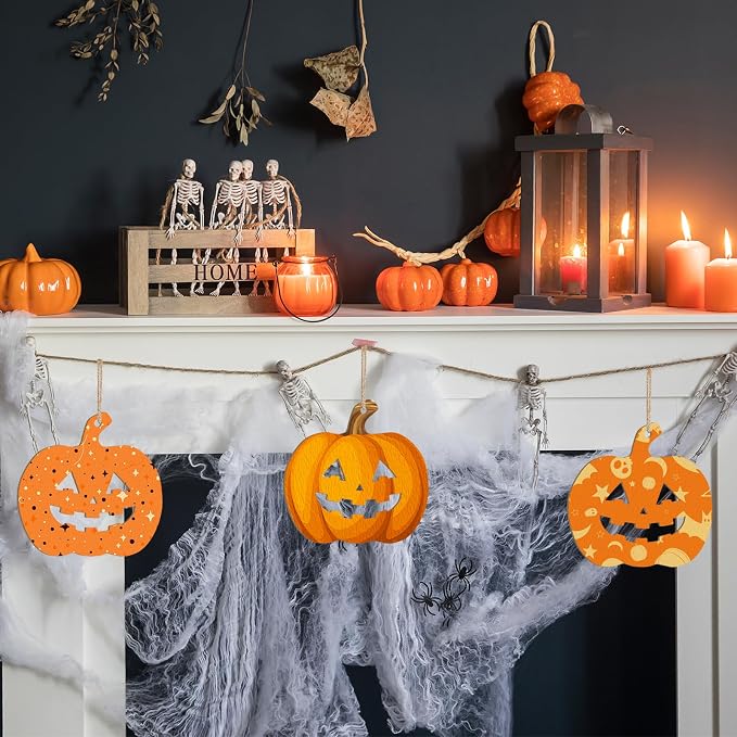 Large Size 7inch Wooden Halloween Thanksgiving Ornaments to Paint,Pumpkin Cutouts Unfinished DIY Blank Unfinished Pumpkin Wood Discs Ornament for Crafts Hanging Autumn Decorations 10PCS