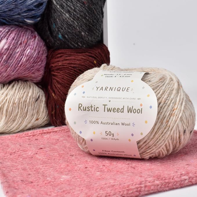 Rustic Tweed Wool Yarn, 1oo% Australian Wool, DK, 4 Skeins 200g/656yds (3113 Vintage Rose Fleck), Natural Wool Feel | Colorful Flecks | Classic Yet Modern Style