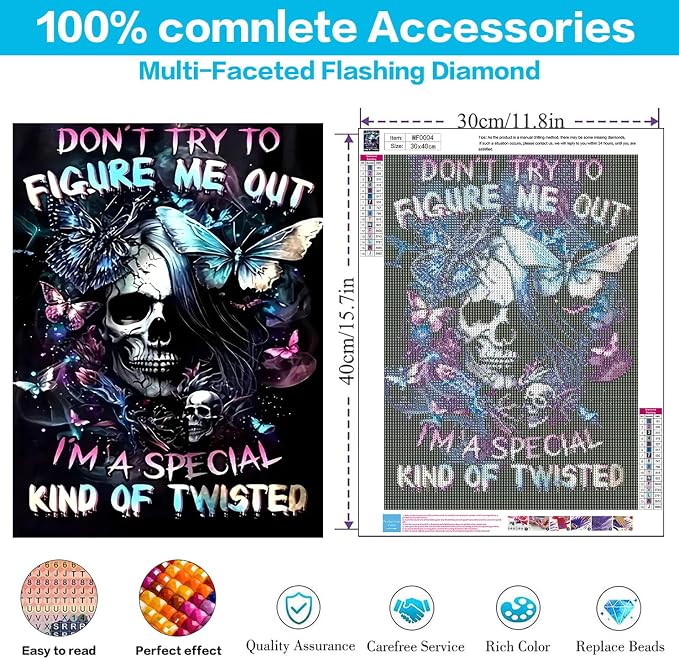 Square Drill Diamond Painting, Skull Diamond Art Square Drills 12x16inch | 5D Horror Square Diamond Painting Kits for Adults, Skeleton Diamond Art Square Gems DIY Kits for Home Wall Decor Gifts