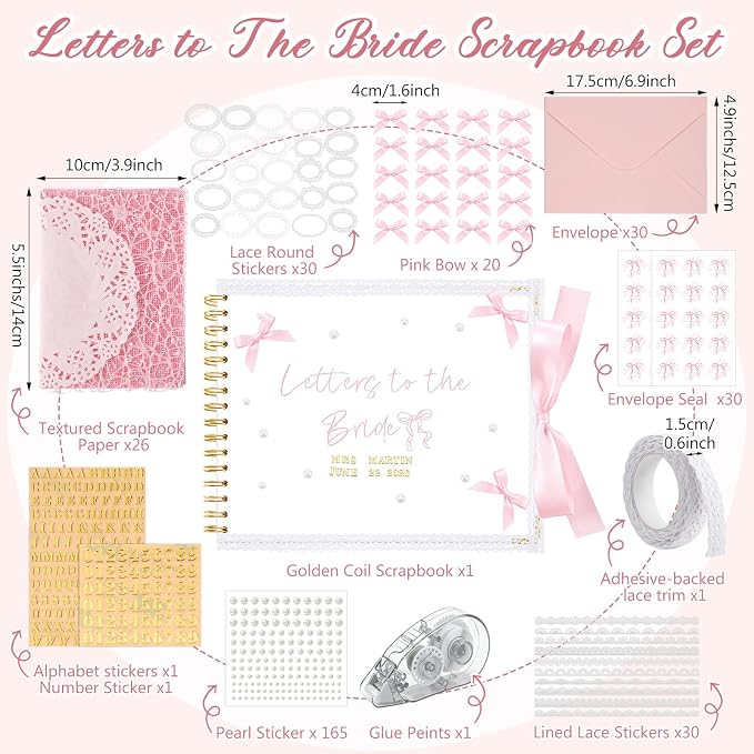 Humyoun Letters to Bride Scrapbook,8.5 X 7 Inch,Bow,Pink