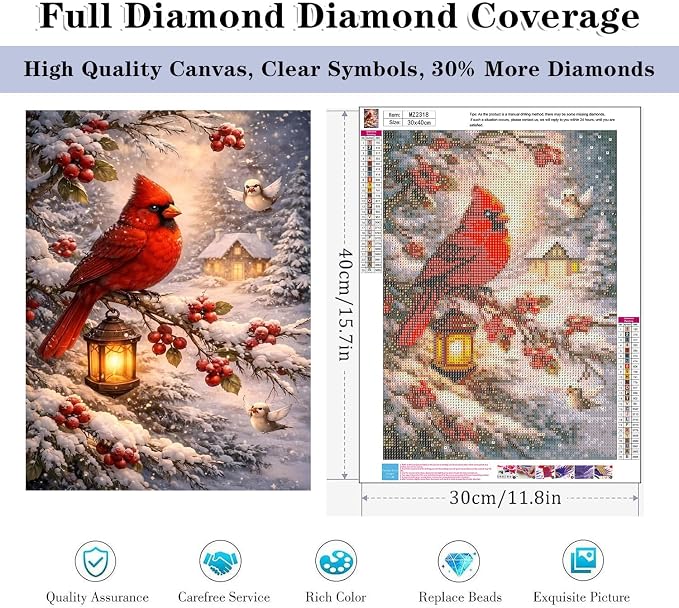 HHMATITS Christmas Cardinal Diamond Art Kits for Adults 12 X 16Inch