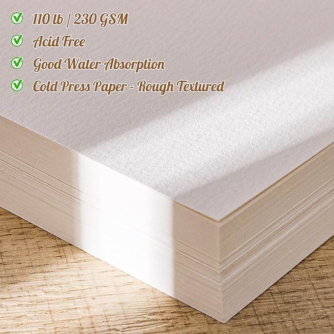 80 Sheets Watercolor Paper, Cold Press, 110 lb/230 GSM, 8.5 x 11 in