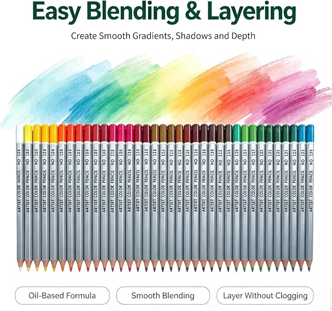 YCY 48-Color Oil-Based Colored Pencils Set Natural Wooden Pencils Art Pencils for Sketching Drawing Coloring Ideal Gift for Teens & Adult Art Lovers Ages 13+, 3.3mm, Gift Box Packaging