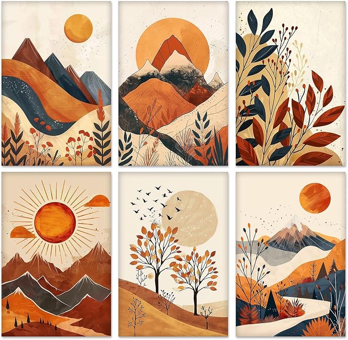 KEYIFA 6 Pack Paint by Numbers Kit, Stretched Canvas Boards for Painting for Adults, No Crease Acrylic Oil Painting for Students Beginners Favor Sip & Paint Party Supplies, Mountain Landscape (8x12)
