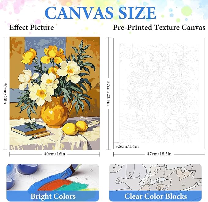 ZRIZQ Flowers Paint by Numbers Kit for Adults Beginner,Vintage,16x20