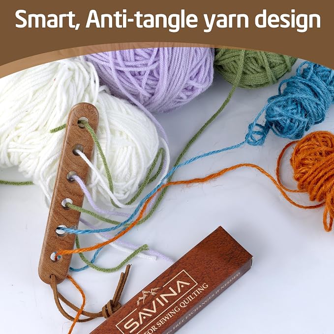 Savina Wooden Yarn Divider - Knitting Yarn Organizer, 6 Holes Yarn Splitter, Crochet Yarn Tender, Knitting On The Go - Makes Knitting & Crocheting with Multiple Colors Much Easier