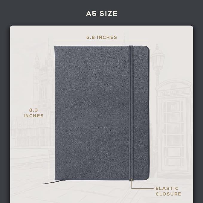 Beechmore Books A5 5.8x8.3 Mixed Media Sketchbook 160 GSM/98LB, Gift Box | Hardcover Art Journal with Lay-Flat Binding, 156 Perforated Ivory Pages, Portable Size for Drawing, Ink & Light Watercolor