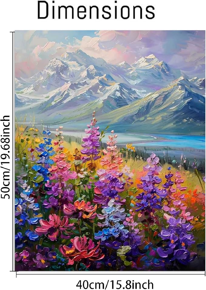pchmcu Wild Flowers Paint by Numbers Kits for Adults - Mountain Flowers Paint by Number Adult,Landscape Canvas Paint by Numbers for Adults,DIY Oil Painting Kits for Gifts Home Decor 16x20in