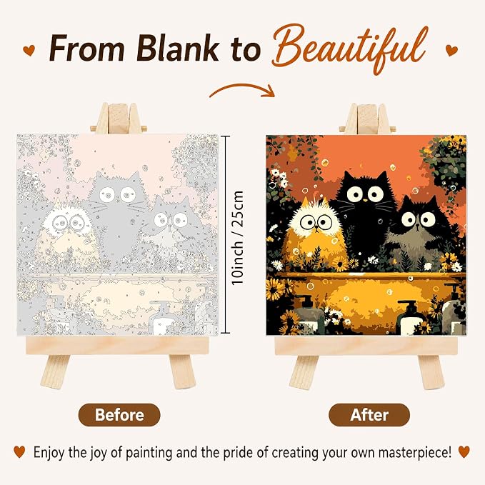 AUKELHJ 4 Pack Framed Paint by Numbers Kit for Adults, Cat, 8x8 inch