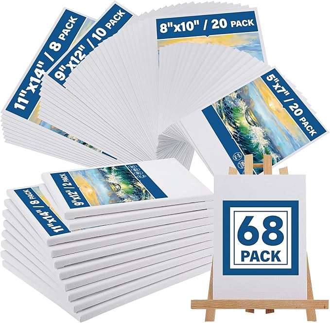 Halobios Canvas Boards for Painting, Canvases for Painting with 9 x 12, 11x14, Canvas Panels Set Boards with 5x7, 8x10, 9x12, 11x14, 68 Value Pack for Acrylic, Oil, Tempera & Watercolor Paint