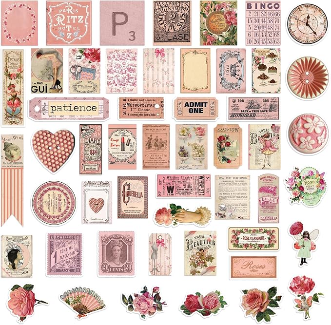 Bomichi Vintage Stickers, 102 Pcs Scrapbooking Supplies for Bullet Journals, Planners, Letter, Card Album Making, Collage Art, Crafts, Water Bottle
