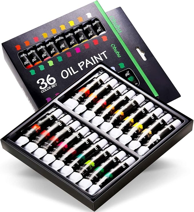 Ohuhu 36 Oil-Based Colors Oil Paint Set, 12ml/0.42oz x 36 Tubes Non-Toxic | Oil Painting Set Supplies for Canvas Painting Artist Kids Beginner Adult Classroom Student Art Supplies Gift DIY