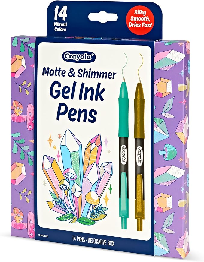 Crayola Gel Ink Pen Marker Set, 14 Matte & Glitter Pens, Gel Pens for Coloring, Fine Point, Gift for Kids & Teens, Ages 4+