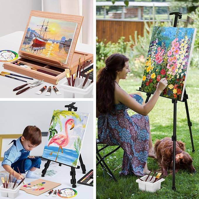 149Pcs Deluxe Artist Painting Set with Aluminum and Beech Wood Easel, 48 Colors Acrylic & Oil Paints, 24 Colors Watercolor Paints, Art Paint Supplies for Artists, Beginner & Adults
