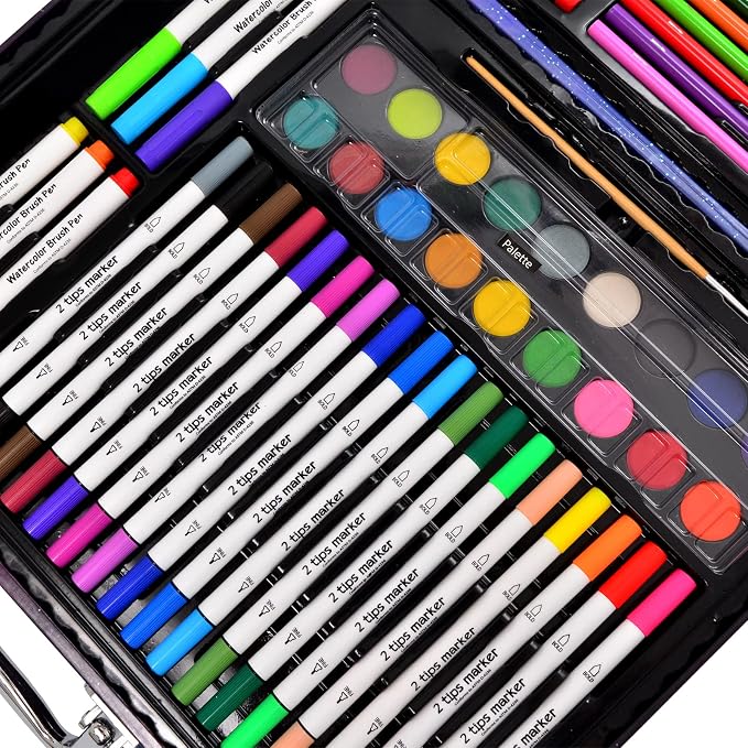 Darnassus 132-Piece Art Set, Deluxe Professional Color Set, Creating Gift Box, Art Set Crafts Drawing Painting Christmas Kit for Kids and Adult, Girls Boys