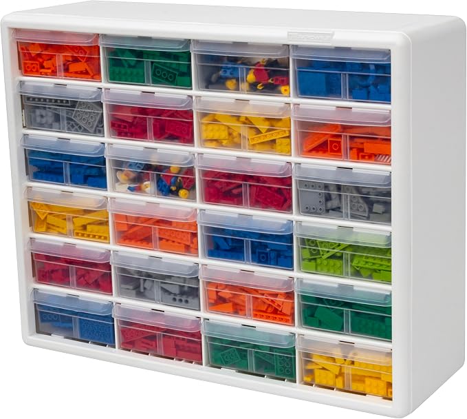 Akro-Mils 24-Drawer Plastic Storage Cabinet, 20" W x 6" D x 16" H, White | Plastic Cabinet w/ Drawers for Garage Organization, Beads, Building Bricks Storage, Teacher Toolbox, Makeup Organizer, 10124