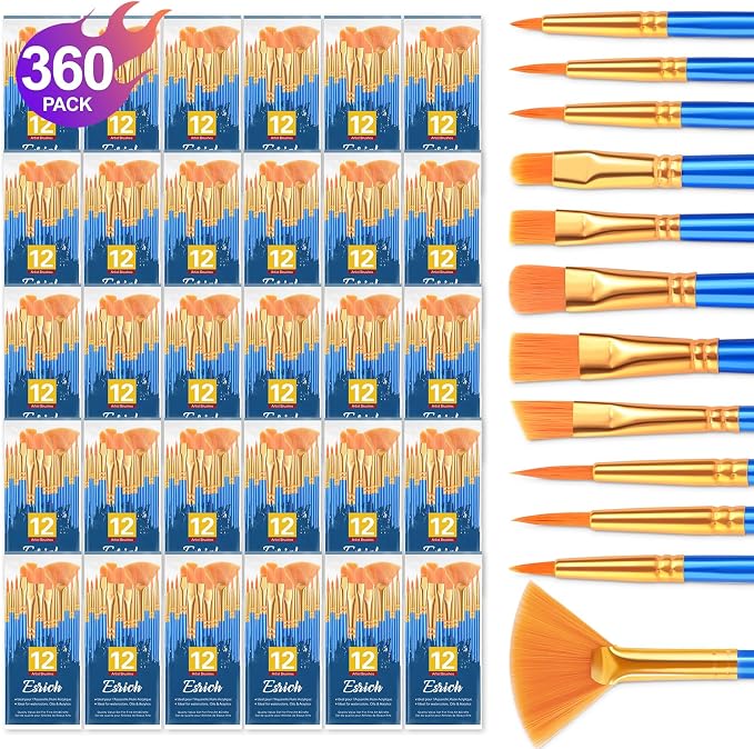 ESRICH Paint Brushes Set, 30Pack 360pcs Paint Brush for Acrylic Painting | Artist Paintbrushes for Watercolor Oil Rock Face Painting, Paint Brush for Kids Adult Arts Painting Brush Kits.