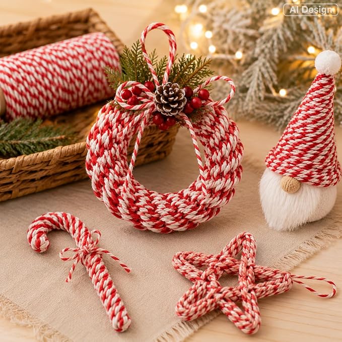 G2PLUS Christmas String,2MM 328 Feet White and Red String for Gift Warp | Natural Soft and Sturdy, Easy to Cut, for Gift Wrapping, Holiday Decor,DIY Arts & Crafts