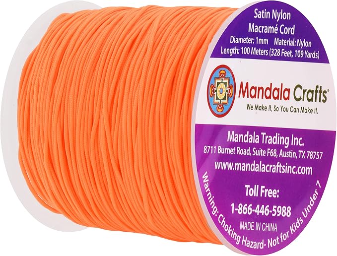 Mandala Crafts 1mm Orange Rattail Nylon Satin Cord for Jewelry Making