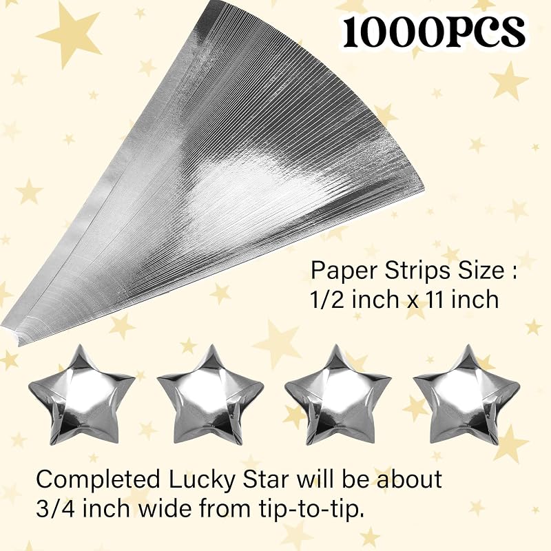 Kigeli 1000 Sheets Origami Star Paper Strips,Silver,Solid Style